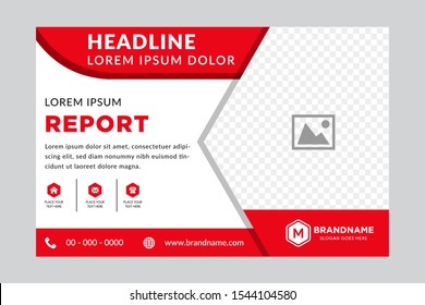 Illustration for your business presentations. Brochure or flyer. horizontal layout. flat red color. right side for place of photo. 