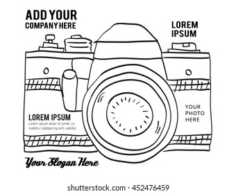 Illustration for your business presentations Retro photo camera. vector hand drawn illustration. Print for your t-shirt design.