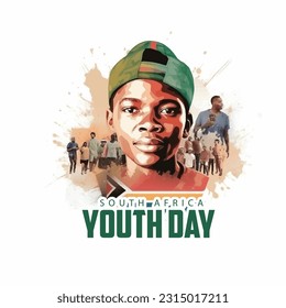 Ilustración del Día de la Juventud Sudáfrica 16 de junio con antecedentes de bandera sudafricana.