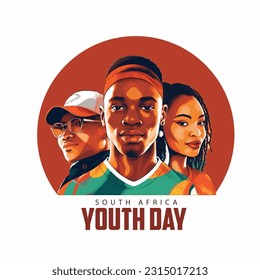 Ilustración del Día de la Juventud Sudáfrica 16 de junio con antecedentes de bandera sudafricana.