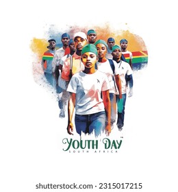 Illustration of Youth Day South Africa 16 june with south african flag background.