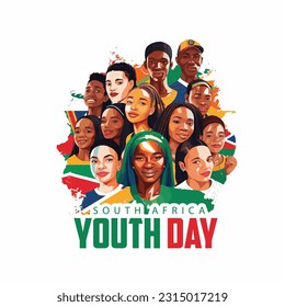 Illustration of Youth Day South Africa 16 june with south african flag background.