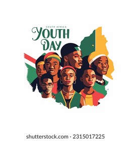 Illustration of Youth Day South Africa 16 june with south african flag background.