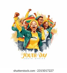 Ilustración del Día de la Juventud Sudáfrica 16 de junio con antecedentes de bandera sudafricana.