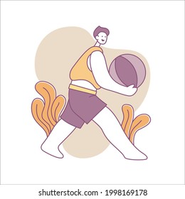 Illustration of youth playing ball on the beach