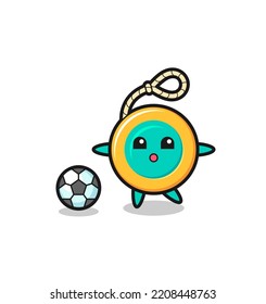 Illustration of yoyo cartoon is playing soccer , cute design