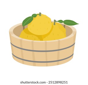 Illustration of yuzu in a tub used for the winter solstice.