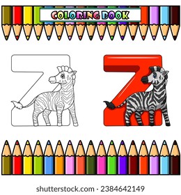 Illustration of Z letter for zebra for coloring book