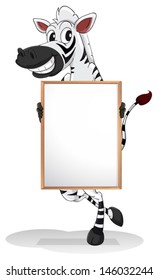 Illustration of a zebra holding an empty board on a white background 