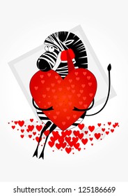 Illustration with zebra holding a red heart