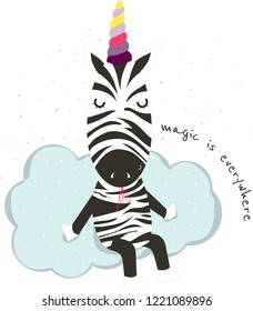 illustration of a zebra on a cloud