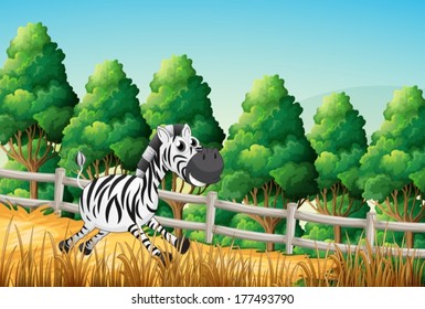 Illustration of a zebra running at the woods