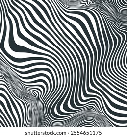 Illustration of zebra skin or striped texture with different wriggling shapes.