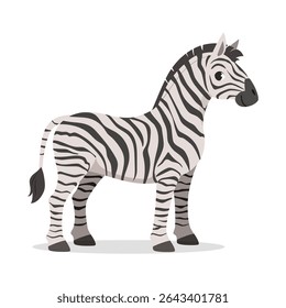 Ilustração de uma zebra de pé sobre um fundo branco no estilo de desenho animado