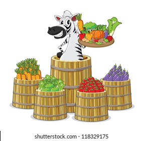 illustration of a zebra and vegetables on white background