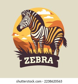 Illustration of zebra wild african animal character logo mascot wild animal hippopotamus in  cartoon flat color vector style