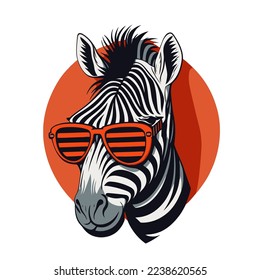 Illustration of zebra wild african animal character logo mascot wild animal hippopotamus in  cartoon flat color vector style