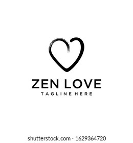 Illustration Zen vector circle brush strokes with love frame logo design 
