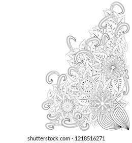 illustration zentangl. Flower frame. Coloring book. Antistress for adults and children. The work was done in manual mode. Black and white.