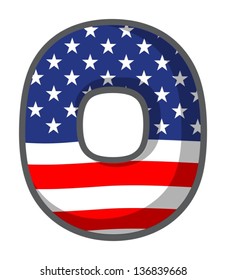 Illustration of a zero figure with the USA symbols on a white background