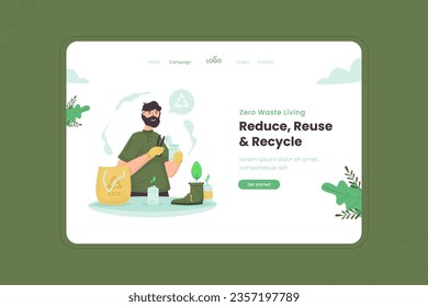 Illustration of zero waste living concept on landing page