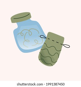 Illustration mit null Abfall. Einfache, helle, flache moderne Illustration. Umweltfreundliche Tasche für umweltfreundlichen Verbrauch und Glas-Glas-Glas