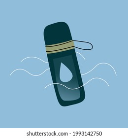 Ilustración con basura cero. Ilustración moderna liviana y sencilla. Termos para el agua