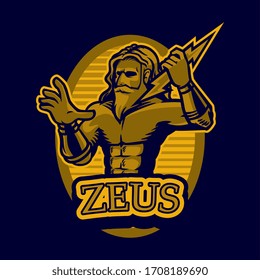 Illustration of Zeus Greek arms holding thunderbolt set inside circle on isolated background done in retro style. Jupiter zeus orange and blue old plate painting. Zeus god of ray.