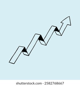 Illustration of a zigzag arro  aw pointing upward, symbolizing growth and progress. The arrow represents upward movement and success. Simple and effective design. Funky vector illustration.