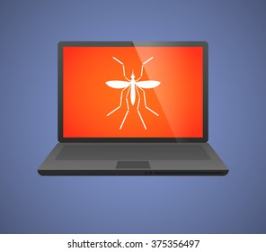 Illustration of a Zika virus bearer mosquito  in a laptop