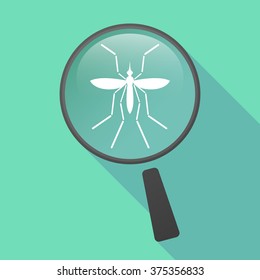 Illustration of a Zika virus bearer mosquito  in a magnifier icon