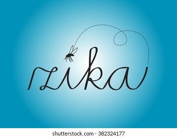 Illustration of Zika virus with flying mosquito (Aedes aegypti) on blue background