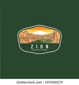 Illustration Of Zion National Park Emblem Logo Patch On Dark Background