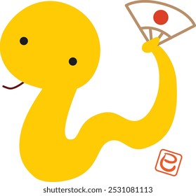 Illustration of a zodiac character holding a folding fan for the year of the snake, 2025
translation : mi(snake) 