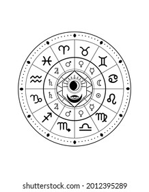 The illustration - zodiac chart in black and white color.
