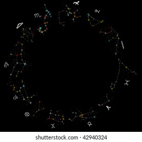 illustration with zodiac constellations isolated on black background