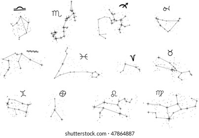 illustration with zodiac constellations isolated on white background