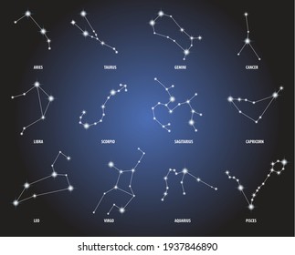 illustration of zodiac constellations symbols - vector