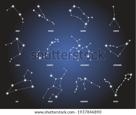 illustration of zodiac constellations symbols - vector