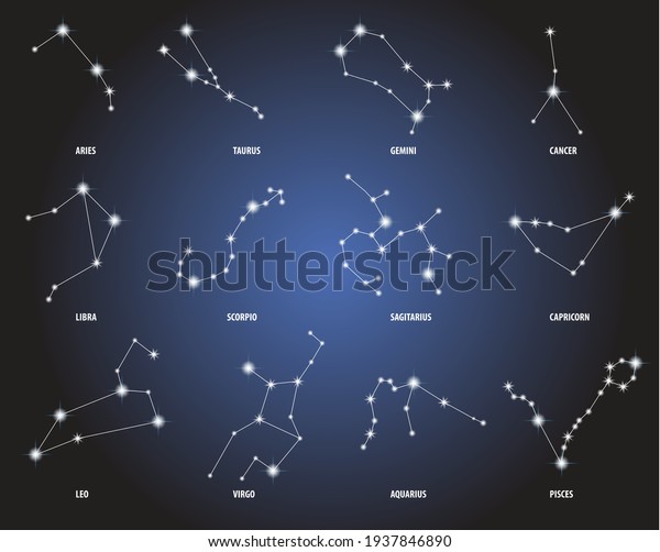 illustration of\
zodiac constellations symbols -\
vector
