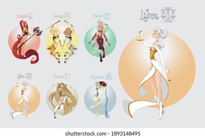 Illustration of the Zodiac in a girl characters