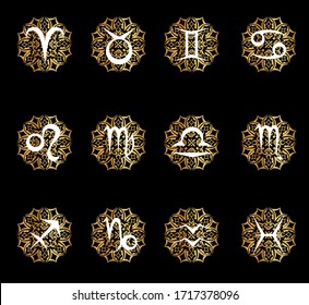 The illustration - zodiac sign in gold and black color.