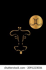 The illustration - zodiac sign in the gold color.