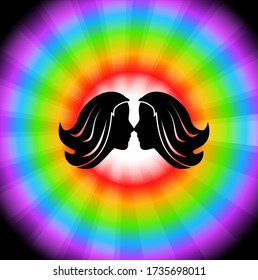 The illustration - zodiac sign on a rainbow background.