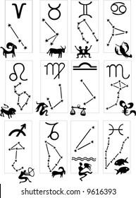 illustration with zodiac symbols isolated on white background