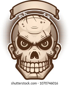 An illustration of a zombie with banner.
