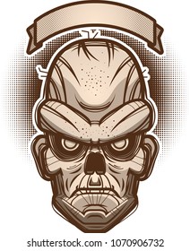 An illustration of a zombie with banner.