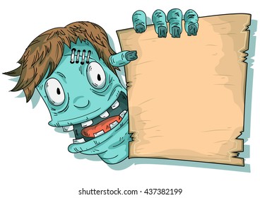 Illustration of a Zombie Beside a Scroll. Vector background.