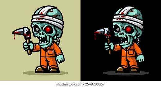 Una ilustración de un trabajador de la construcción zombi. Horror y elemento espeluznante. Diseño de elemento de Halloween. Aislado sobre fondo claro. Vector Eps 10.