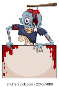 Illustration of a zombie with an empty signboard on a white background 